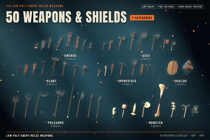 All 50 weapons and shields by category