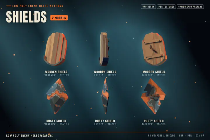 Shields: 2 models, three views each